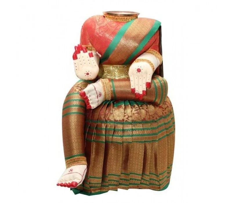Amman Stand - 12 x 9 Inches | Varalakshmi Decor/ Wooden Ammavari Idol without Face for Deity Decor - Image 3
