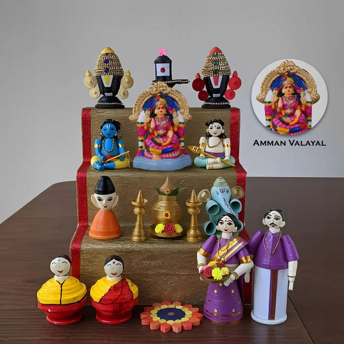 Amman Valayal Clay Golu Bommai - 9 x 7 Inch | Giri Golu Doll/ Navaratri Golu Bomma/Gombe/Bommai - Image 5