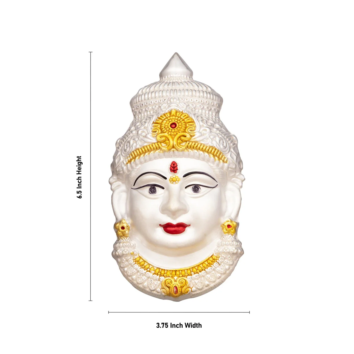 Ammavari Face - 6.5 x 3.75 Inches | White Metal Lakshmi Devi Face/ Amman Face for Varalakshmi Decor - Image 3
