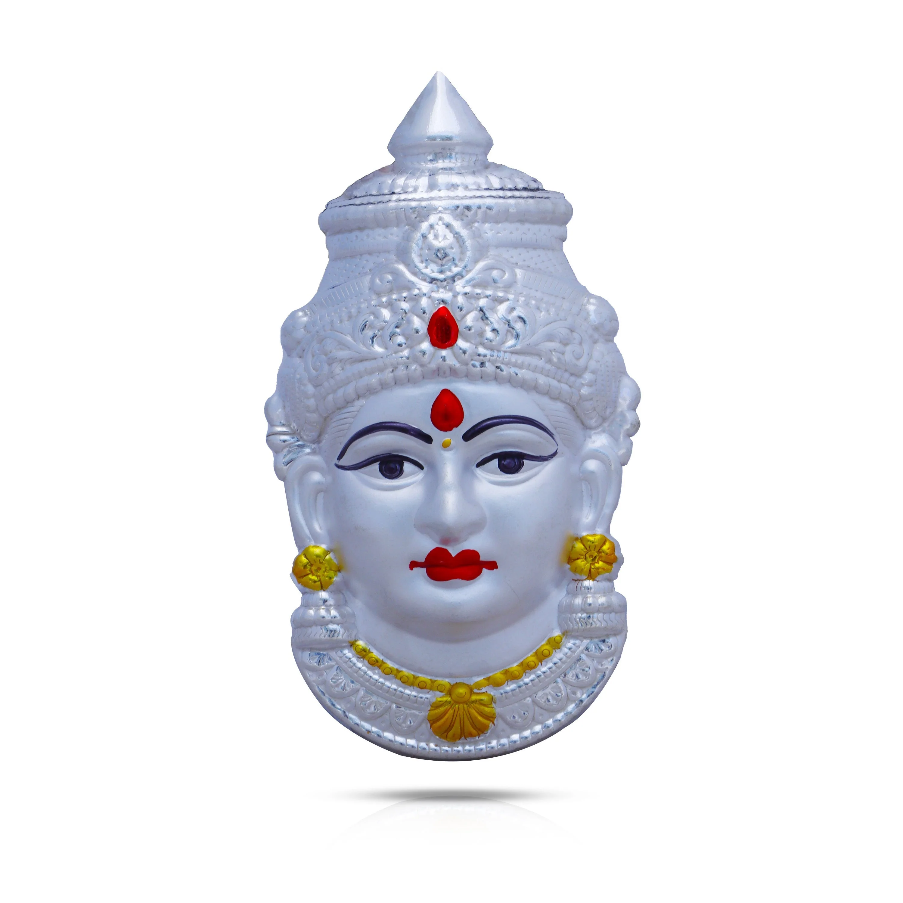 Ammavari Face - 7 x 4 Inches | White Metal Lakshmi Devi Face/ Amman Face for Varalakshmi Decor