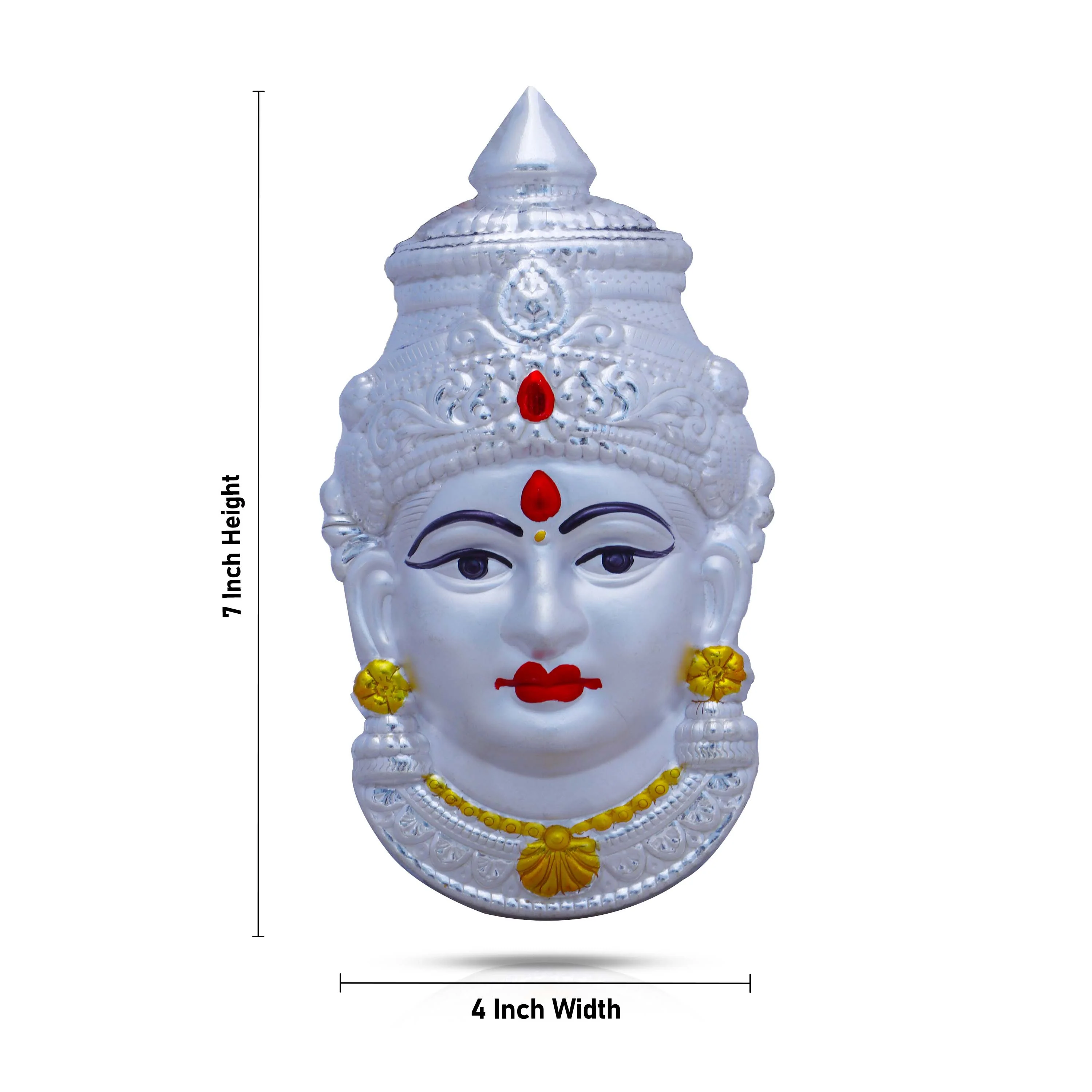 Ammavari Face - 7 x 4 Inches | White Metal Lakshmi Devi Face/ Amman Face for Varalakshmi Decor - Image 2
