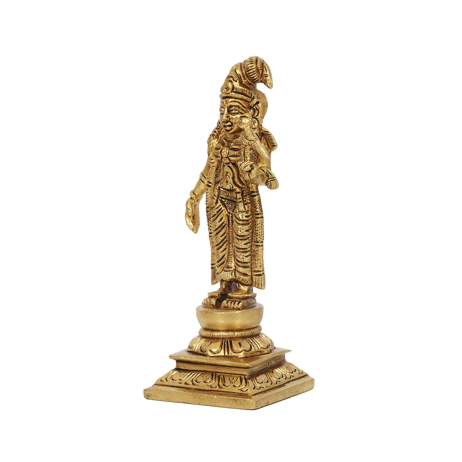 Andal Statue Standing On Base - 6 x 2.5 Inches | Antique Brass Idol/ Goda Devi/ Andal Idol for Pooja - Image 2