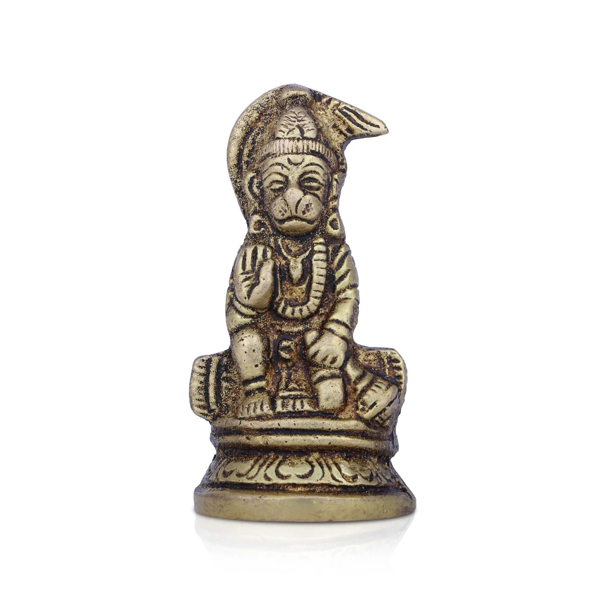 Anjaneya Statue - 2 X 1.5 Inches | Hanuman Statue/ Antique Brass Idol For Pooja