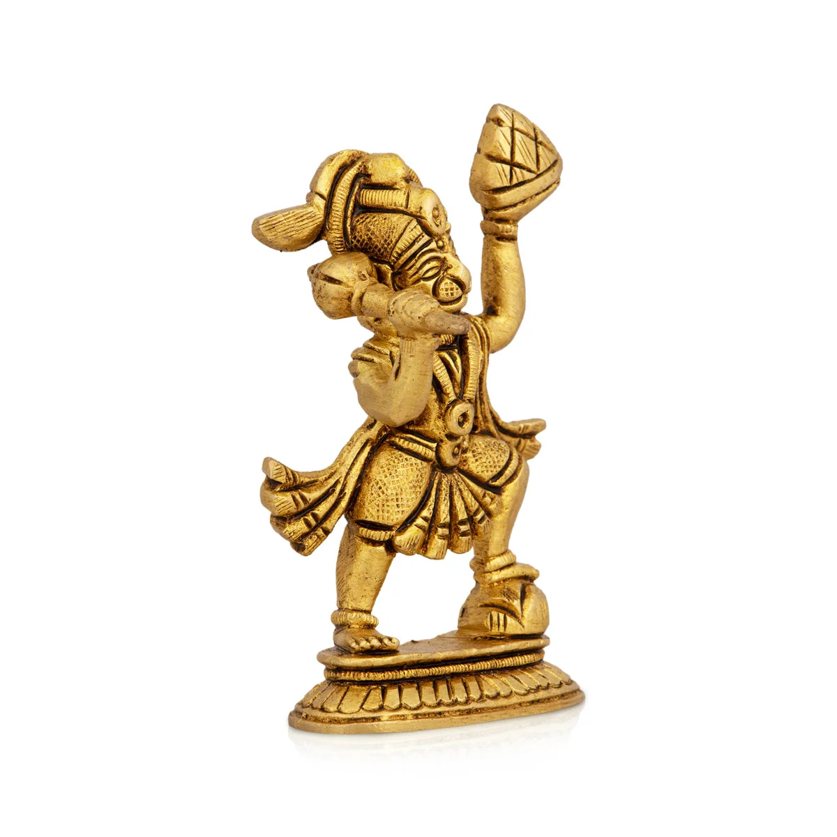 Anjaneya Statue Lifting Sanjeevi - 3.5 X 2 Inches | Hanuman Statue Standing On Base/ Antique Brass Idol For Worship - Image 2