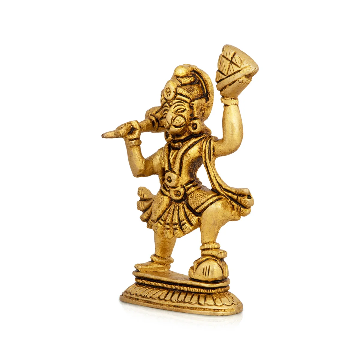 Anjaneya Statue Lifting Sanjeevi - 3.5 X 2 Inches | Hanuman Statue Standing On Base/ Antique Brass Idol For Worship - Image 3