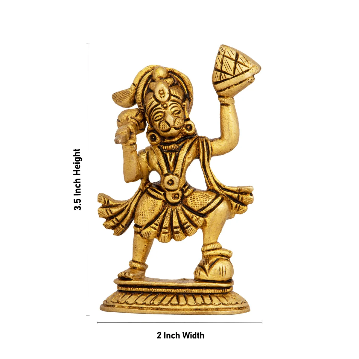 Anjaneya Statue Lifting Sanjeevi - 3.5 X 2 Inches | Hanuman Statue Standing On Base/ Antique Brass Idol For Worship - Image 4