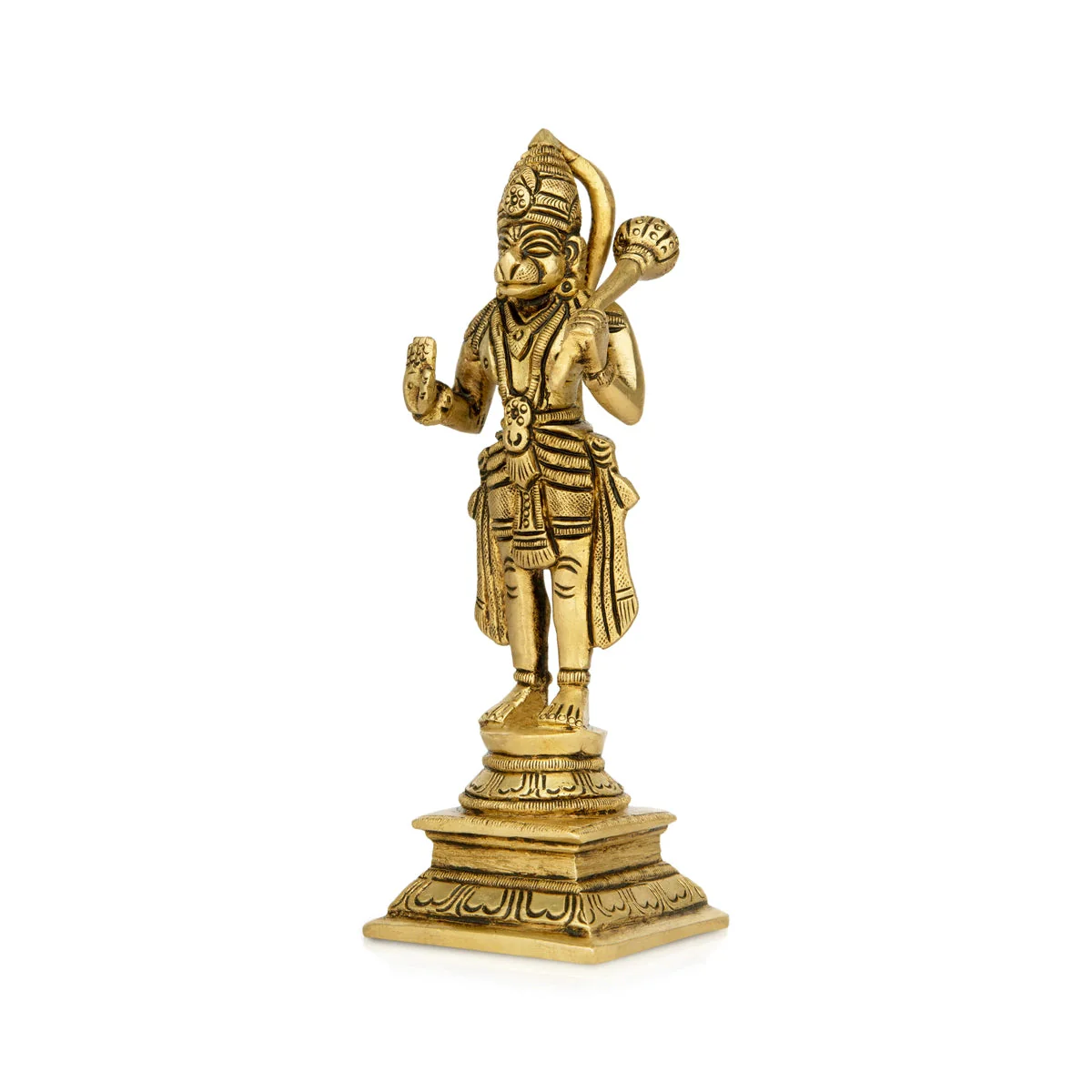 Anjaneya Statue Standing On Base - 7 x 2 Inches | Ashirwad Hanuman Statue/ Antique Brass Idol for Pooja - Image 2