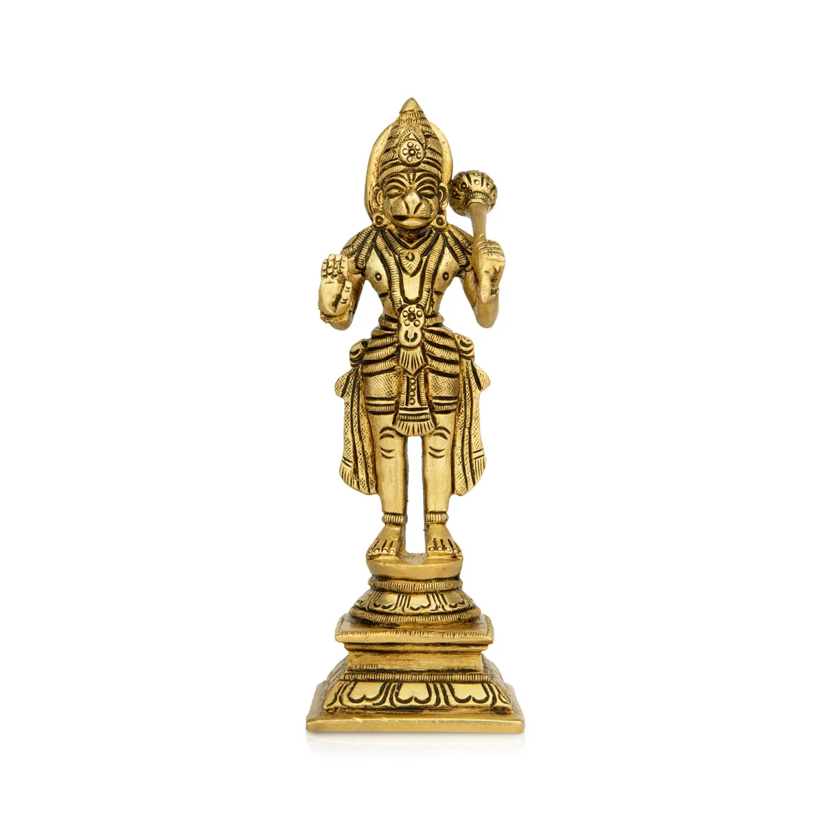 Anjaneya Statue Standing On Base - 7 x 2 Inches | Ashirwad Hanuman Statue/ Antique Brass Idol for Pooja - Image 3