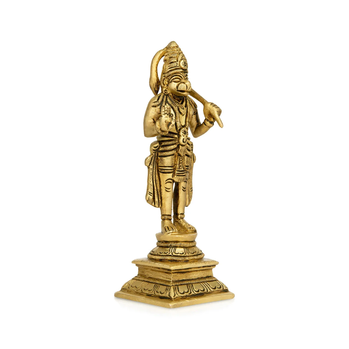 Anjaneya Statue Standing On Base - 7 x 2 Inches | Ashirwad Hanuman Statue/ Antique Brass Idol for Pooja - Image 5