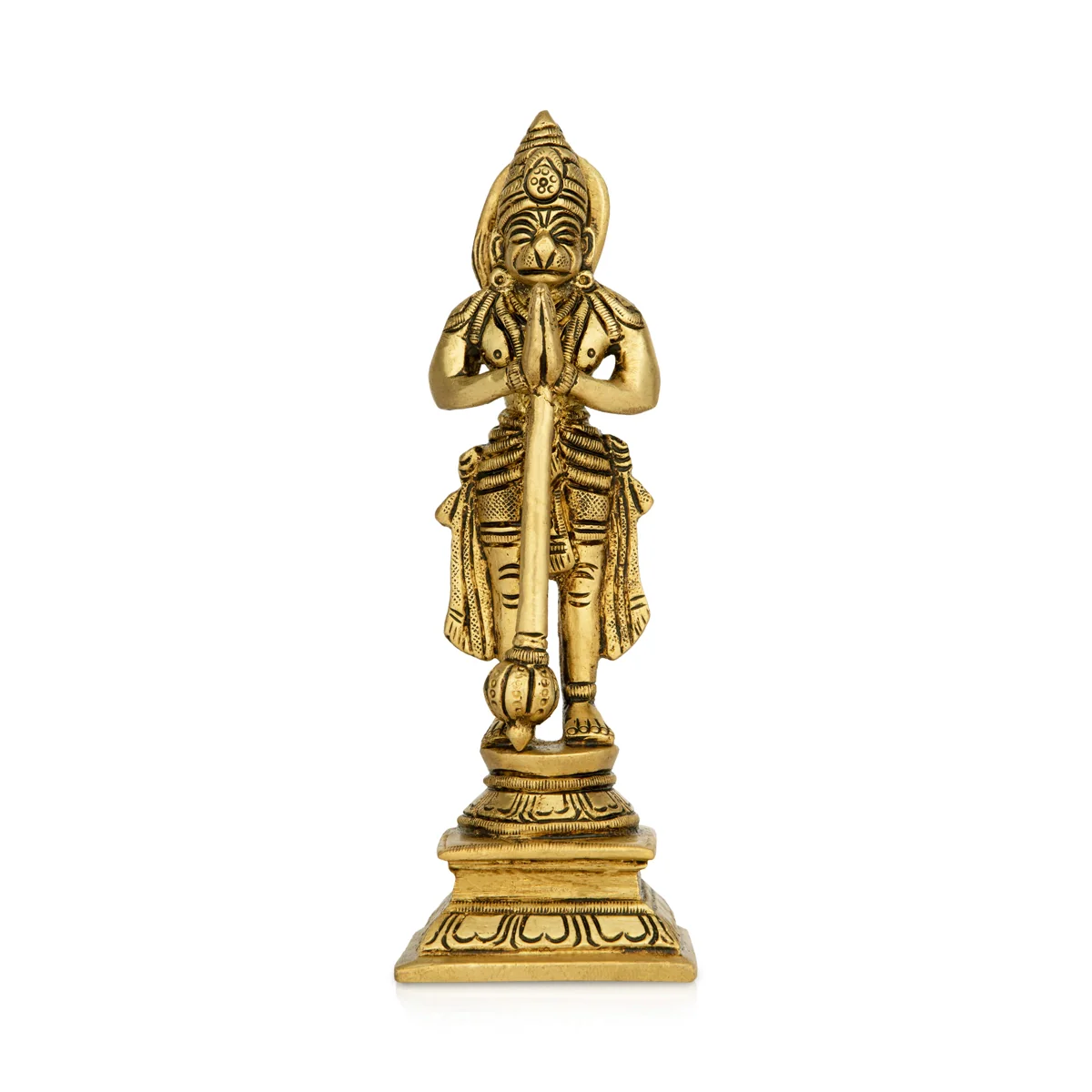 Anjaneya Statue Standing On Base - 7 x 2 Inches | Hanuman Statue/ Antique Brass Idol for Pooja - Image 3