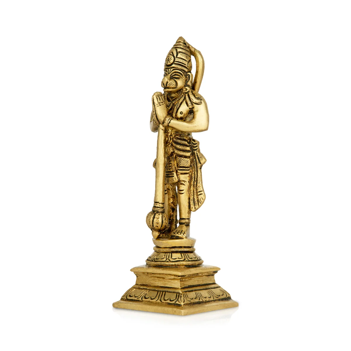 Anjaneya Statue Standing On Base - 7 x 2 Inches | Hanuman Statue/ Antique Brass Idol for Pooja - Image 4