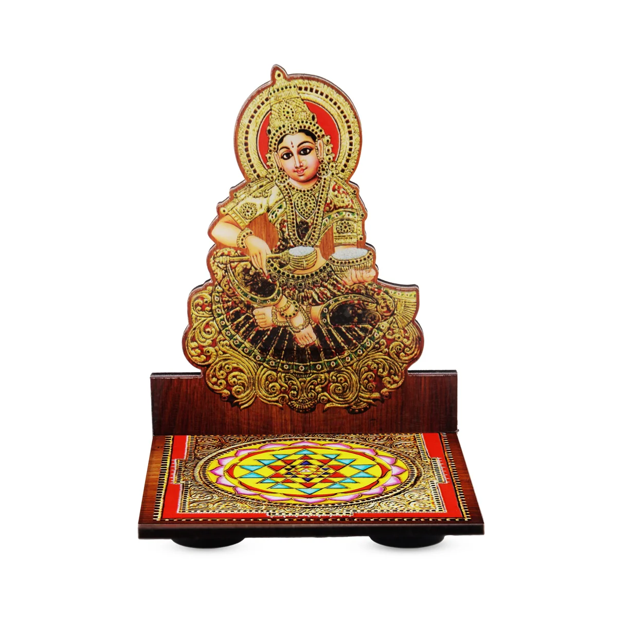 Sri Chakra Design Manai Palagai With Annapoorani Photo Frame - 4 x 3 Inches | Bajot With Picture Frame for Pooja/ 50 Gms - Image 2