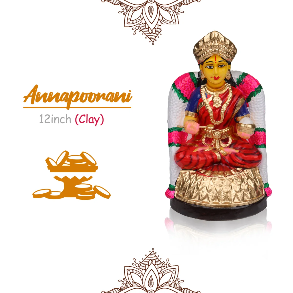 Annapurna Devi Clay Golu Bommai - 12 X 6 Inches | Navaratri Golu Gombe/ Giri Golu Doll/ Navratri Decor - Image 2