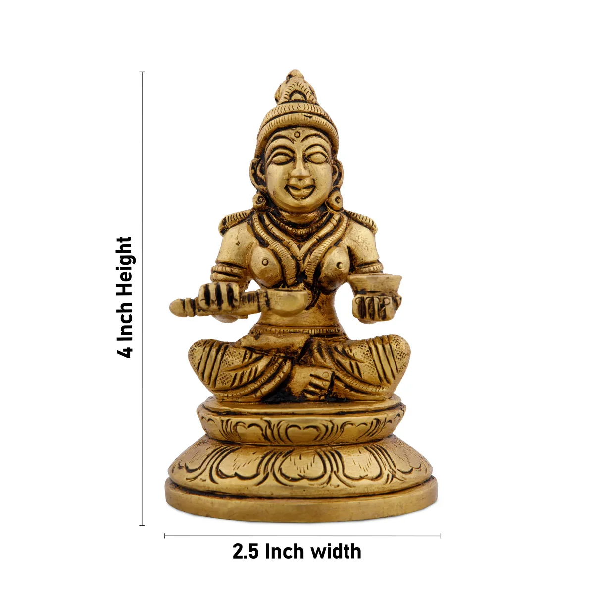 Annapurna Devi Murti - 4 x 2.5 Inches | Antique Brass Statue/ Annapoorani Idol for Pooja/ 500 Gms Approx - Image 5