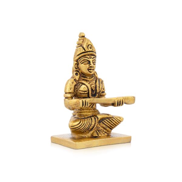 Annapurna Devi Sitting On Base - 4 x 2.5 Inches | Antique Brass Idol/ Annapoorani Statue for Pooja - Image 2