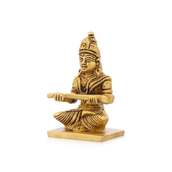 Annapurna Devi Sitting On Base - 4 x 2.5 Inches | Antique Brass Idol/ Annapoorani Statue for Pooja - Image 3