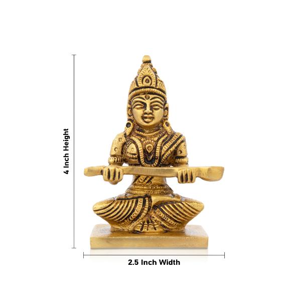 Annapurna Devi Sitting On Base - 4 x 2.5 Inches | Antique Brass Idol/ Annapoorani Statue for Pooja - Image 5