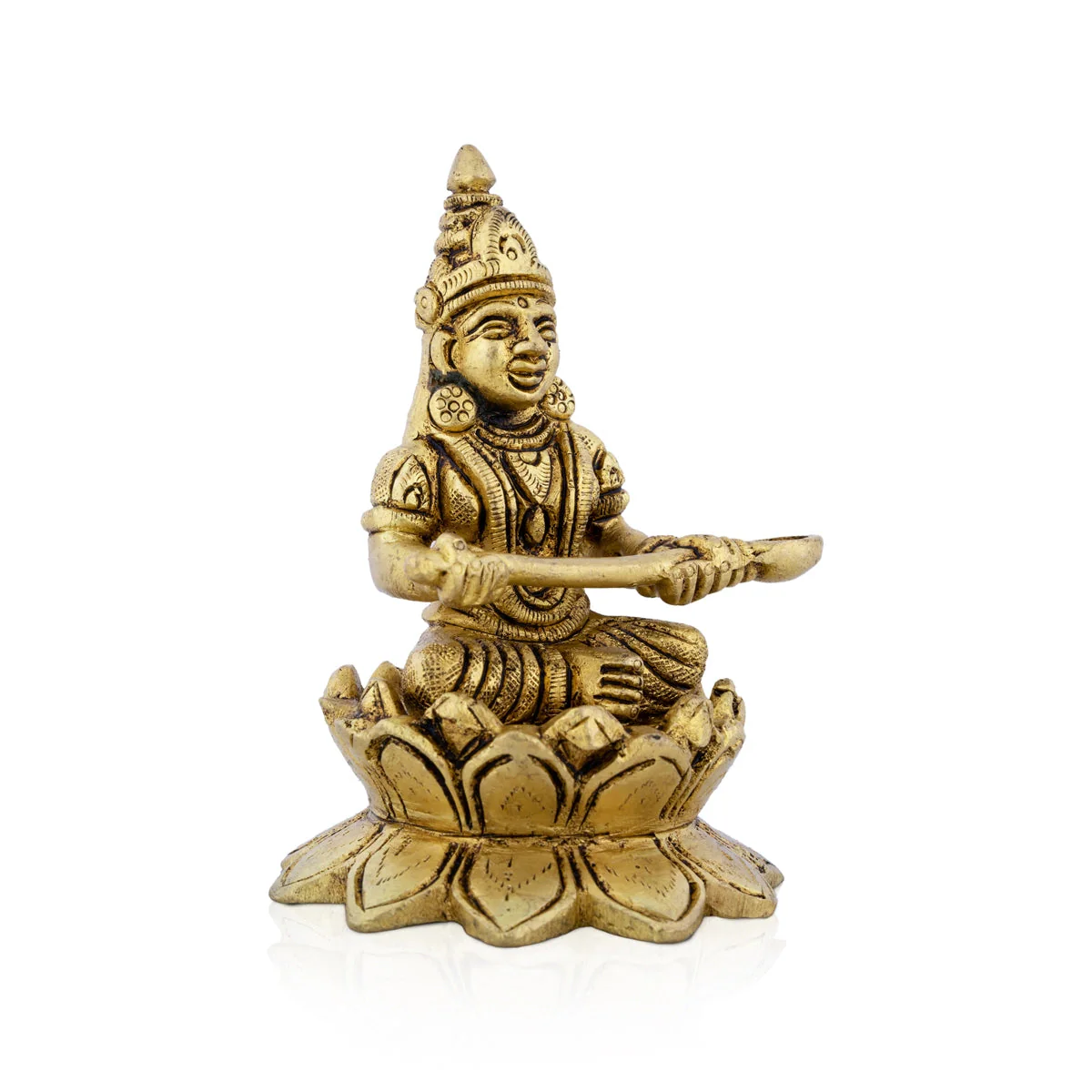 Annapurna Devi Sitting On Lotus Flower - 4 x 2.75 Inches | Antique Brass Idol/ Annapoorani Statue for Pooja - Image 2