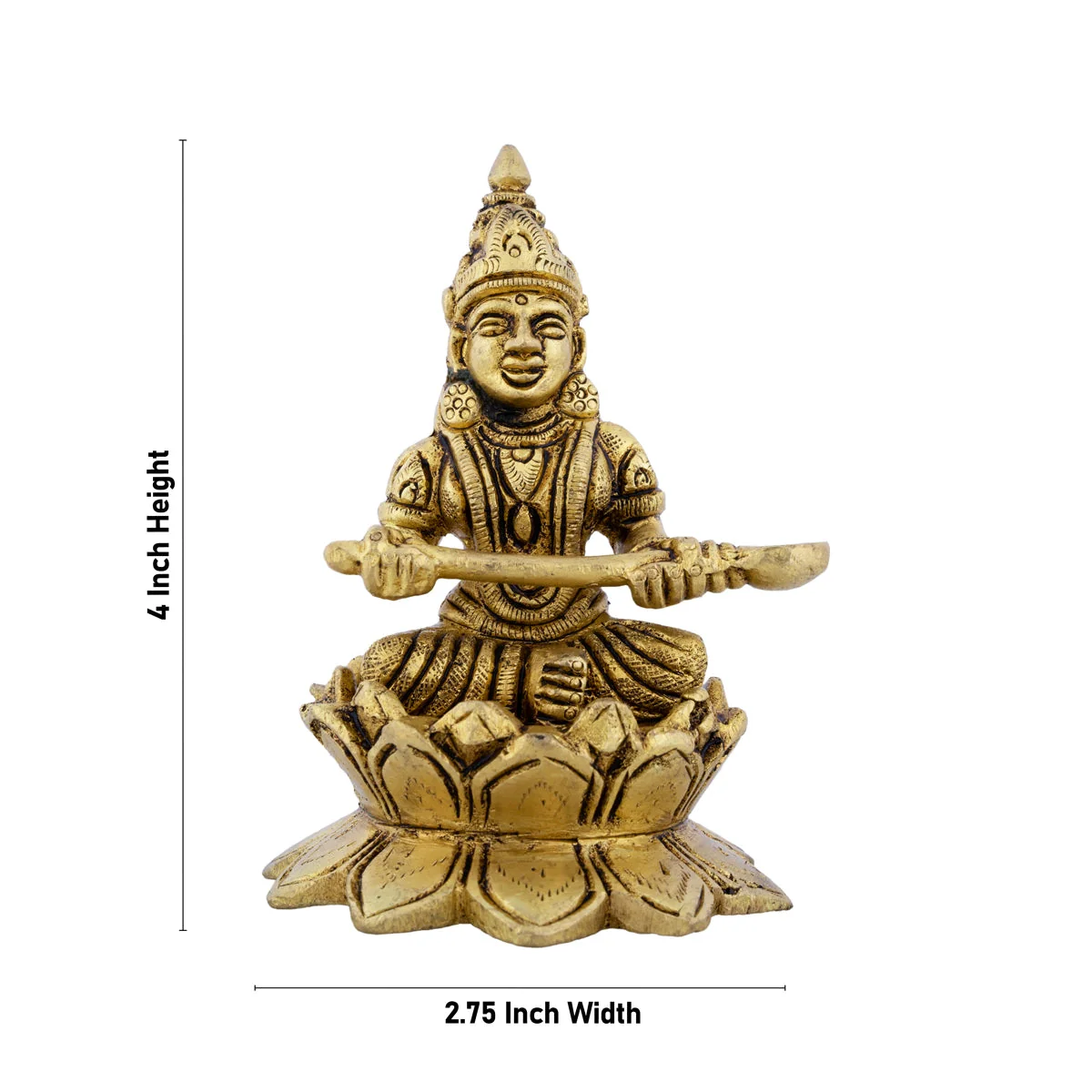 Annapurna Devi Sitting On Lotus Flower - 4 x 2.75 Inches | Antique Brass Idol/ Annapoorani Statue for Pooja - Image 5