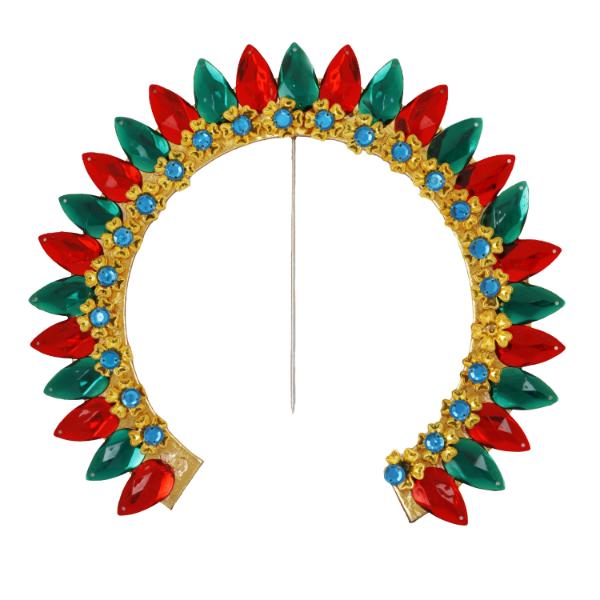 Hair Arch - 7.5 Inches | Varalakshmi Decor/ Hair Accessories/ Multicoloured Stone Arch for Deity Decor - Image 2