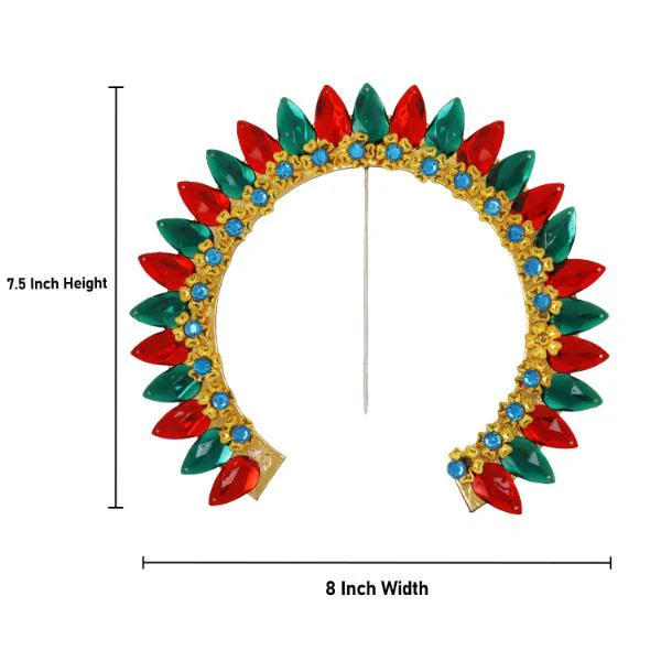 Hair Arch - 7.5 Inches | Varalakshmi Decor/ Hair Accessories/ Multicoloured Stone Arch for Deity Decor - Image 4
