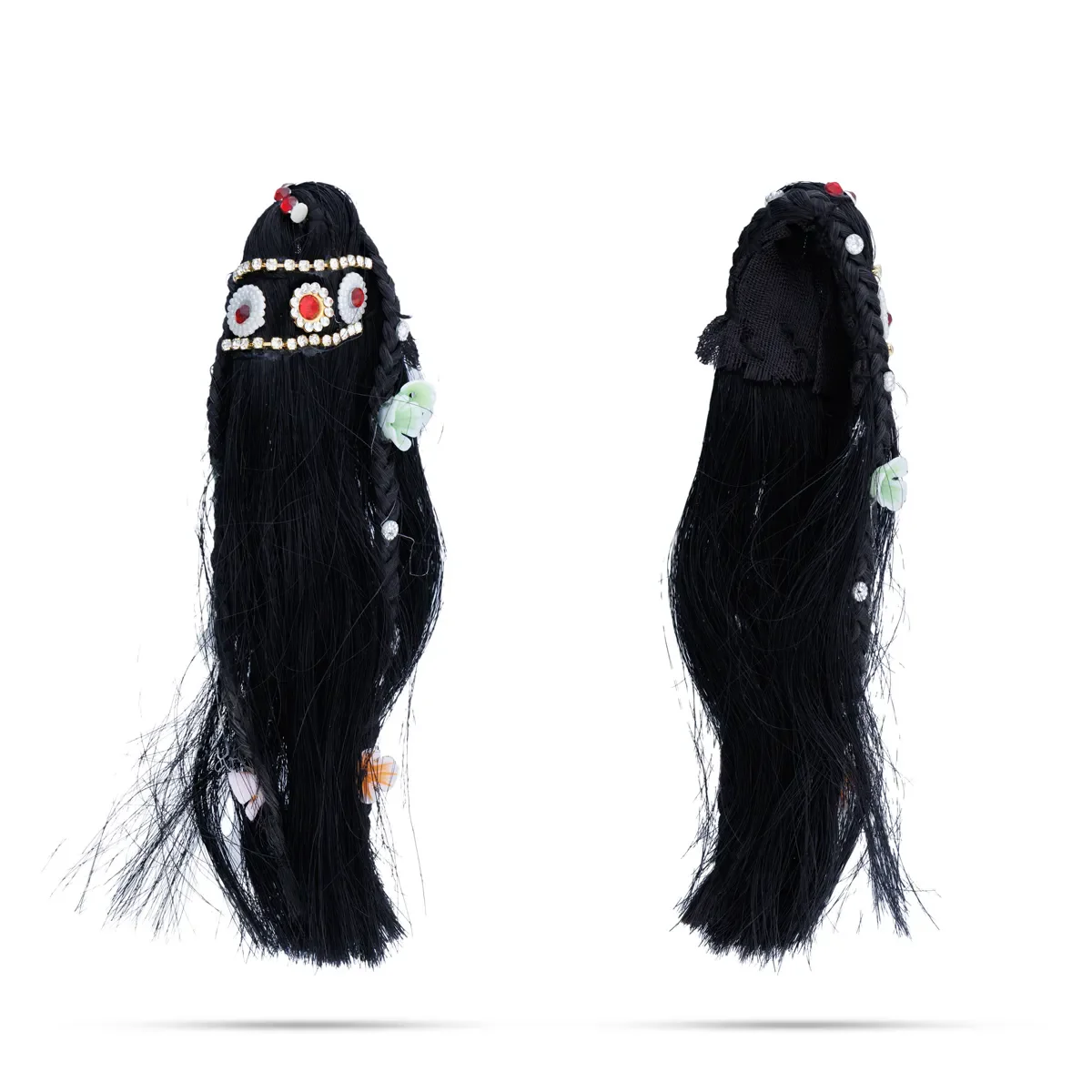 Artificial Hair - 5.5 x 2 Inches | Radha Choti/ Radha Hair/ Stone Design Synthetic Hair for Deity - Image 2