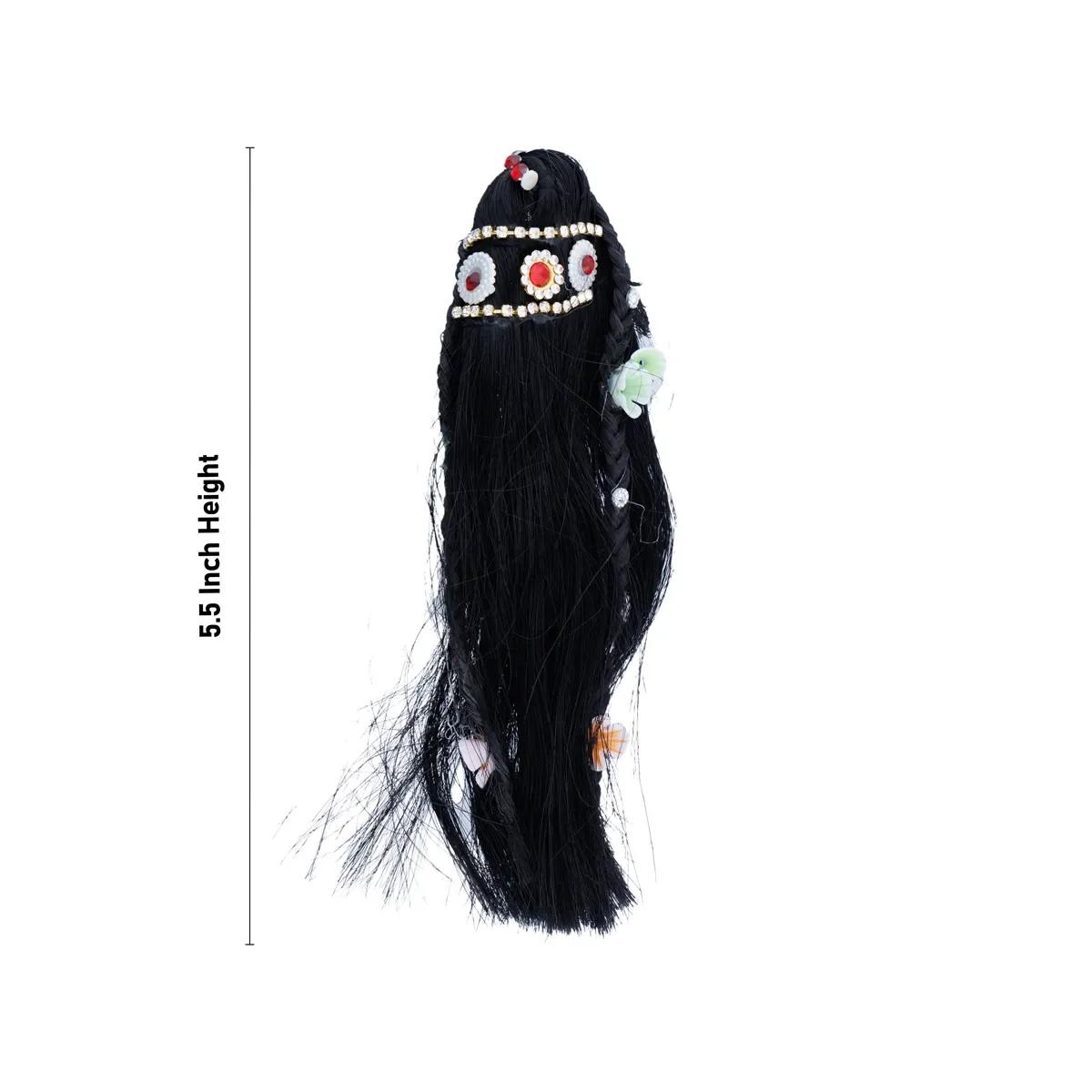 Artificial Hair - 5.5 x 2 Inches | Radha Choti/ Radha Hair/ Stone Design Synthetic Hair for Deity - Image 3