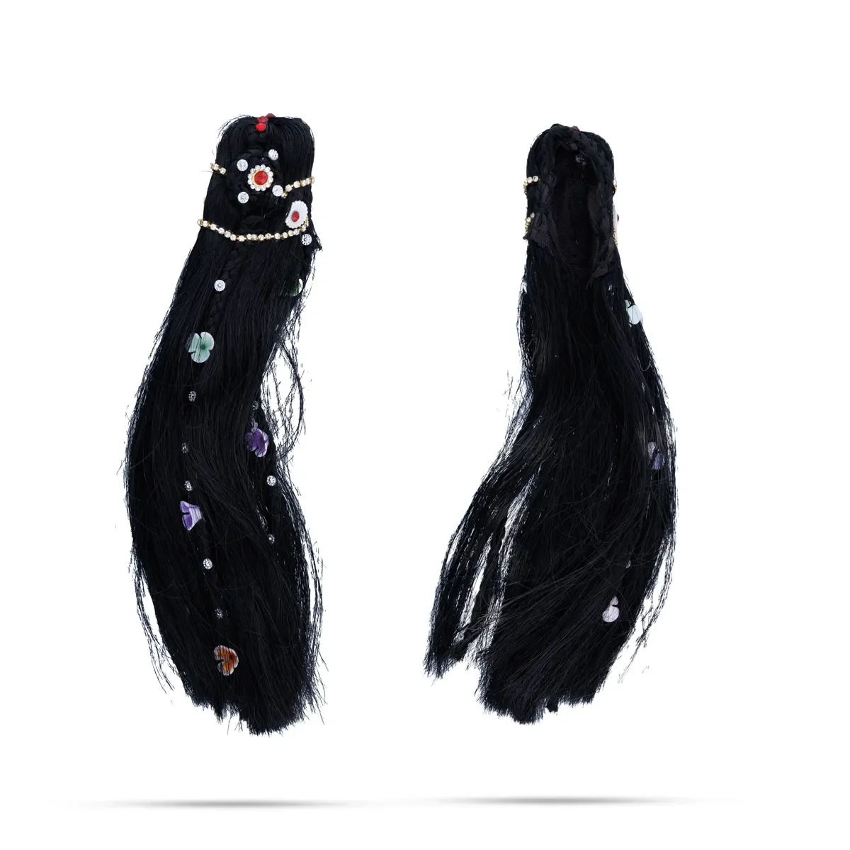 Artificial Hair - 9 x 2.5 Inches | Stone & Flower Design Radha Choti/ Radha Hair/ Synthetic Hair for Deity - Image 2