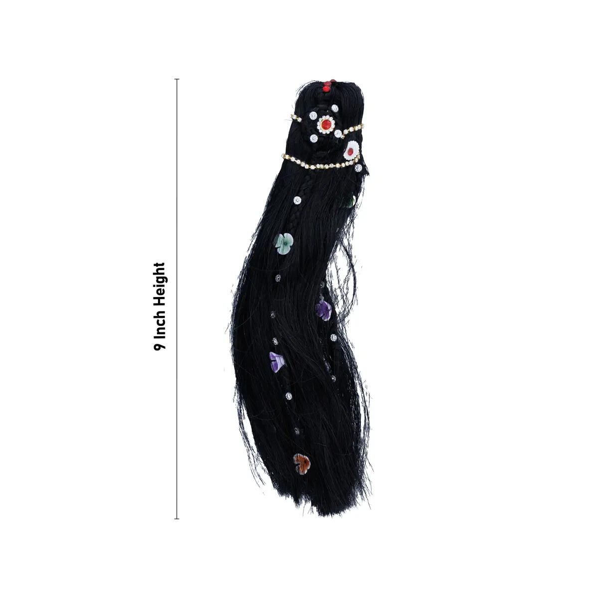 Artificial Hair - 9 x 2.5 Inches | Stone & Flower Design Radha Choti/ Radha Hair/ Synthetic Hair for Deity - Image 3