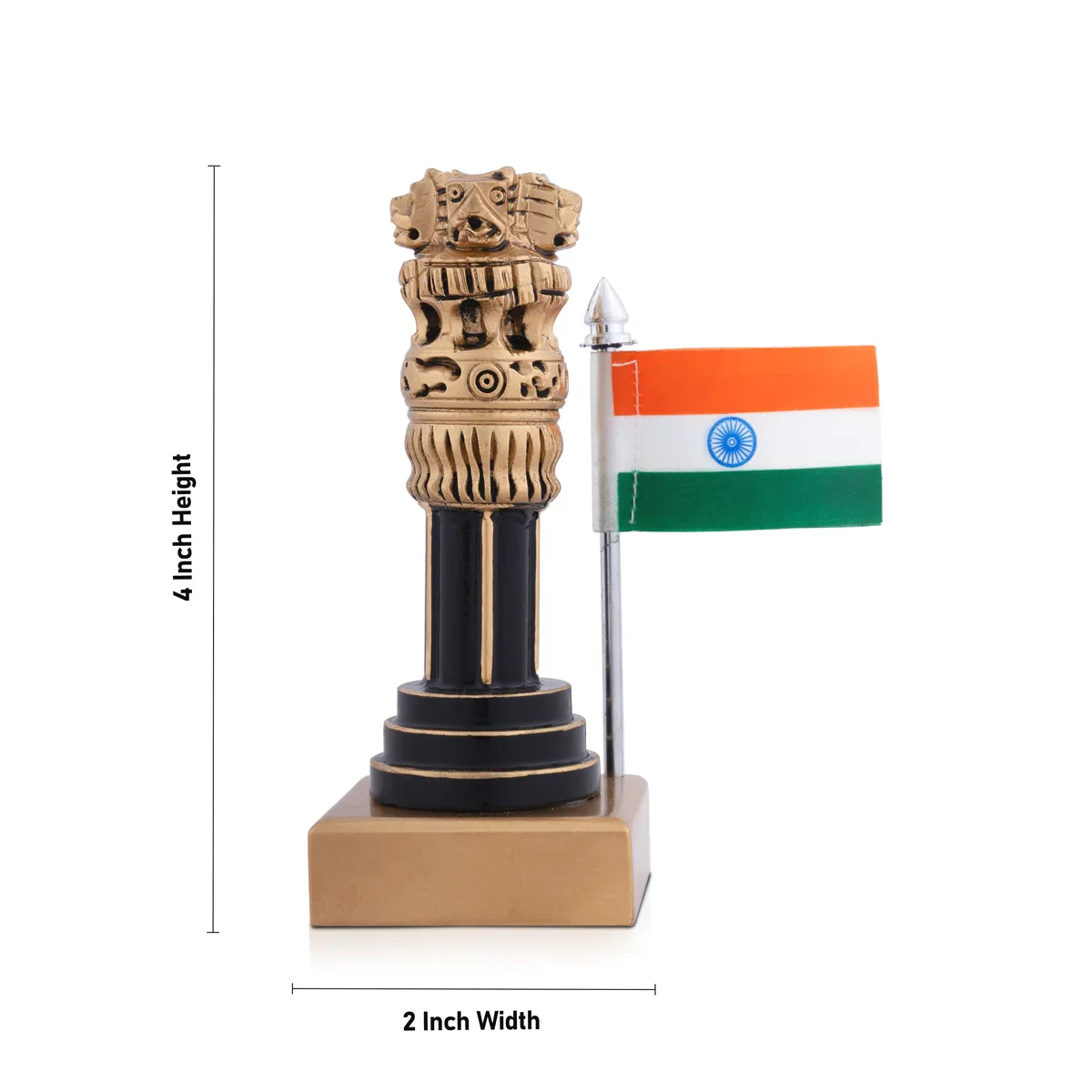 Ashoka Pillar Statue with Flag - 4 x 2 Inches | Ashoka Pillar Idol/ National Emblem for Home Decor - Image 4