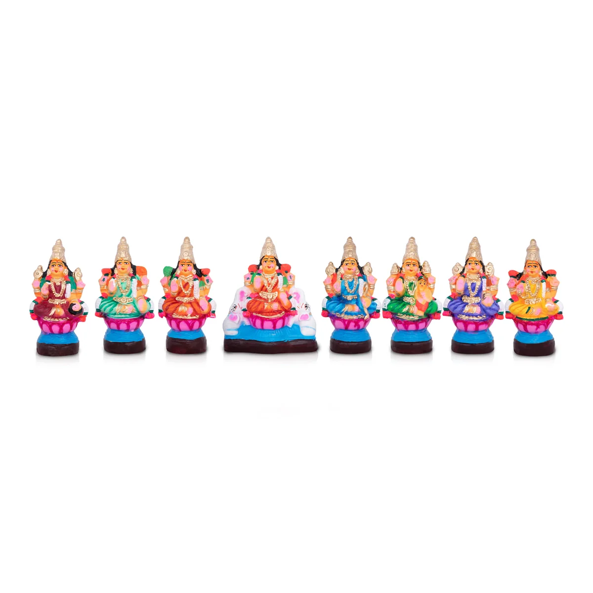 Ashta Lakshmi Clay Golu Bommai Set - 7 x 5 Inches | Giri Golu Doll/ Navaratri Golu Bomma/Gombe/Bommai
