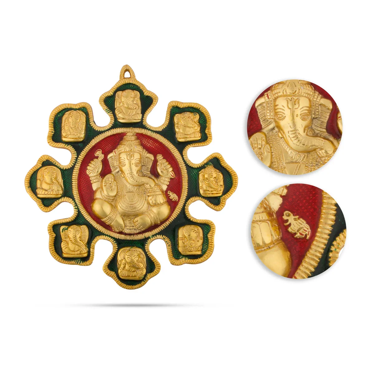 Ashta Vinayak Wall Hanging - 11 x 10 Inches | Aluminium Ganesha Wall Hanger for Home Decor/ 480 Gms Approx - Image 2