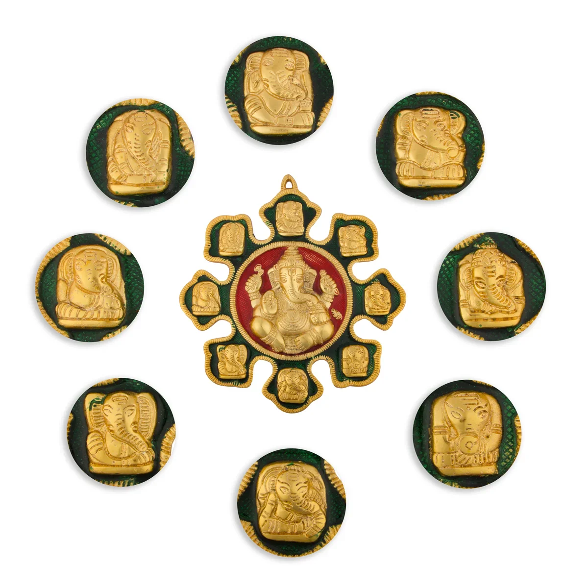 Ashta Vinayak Wall Hanging - 11 x 10 Inches | Aluminium Ganesha Wall Hanger for Home Decor/ 480 Gms Approx - Image 3
