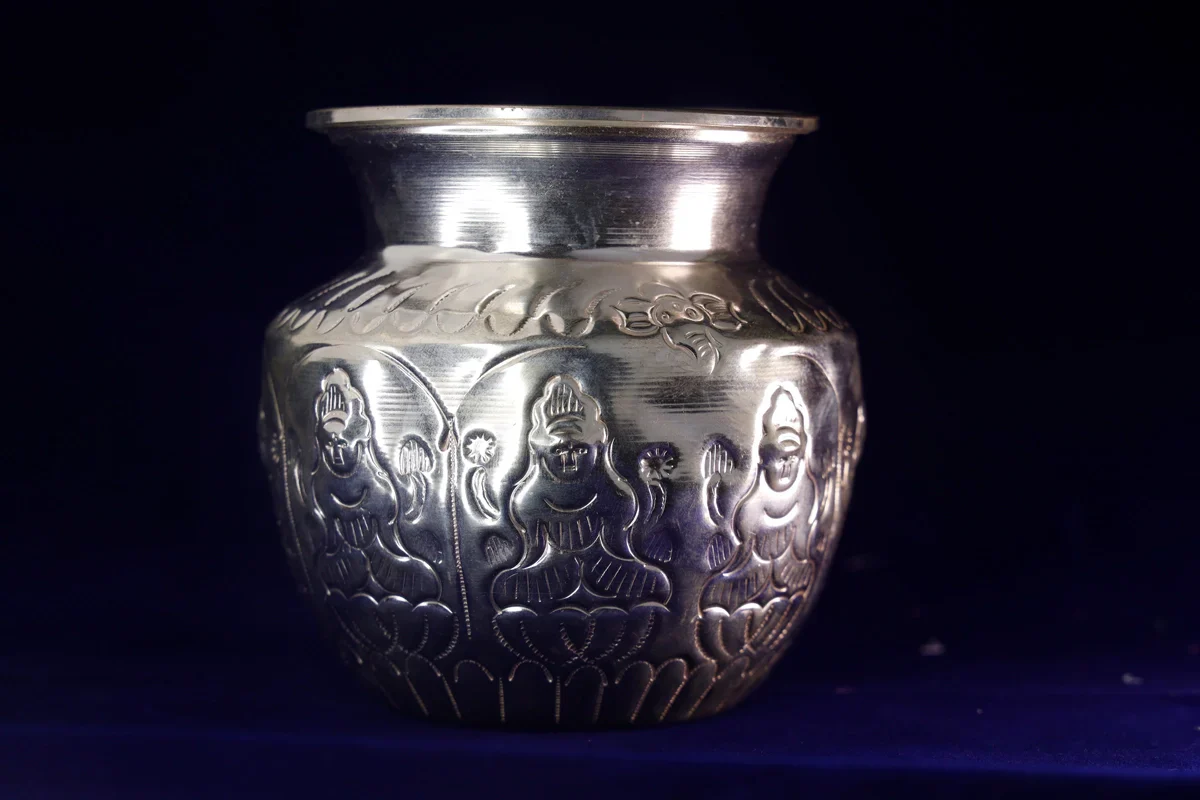 Ashtalakshmi Chombu - 5 x 4.5 Inches | White Metal Kalash/ Ashta Lakshmi Lota for Pooja/ 230 Gms Approx - Image 3
