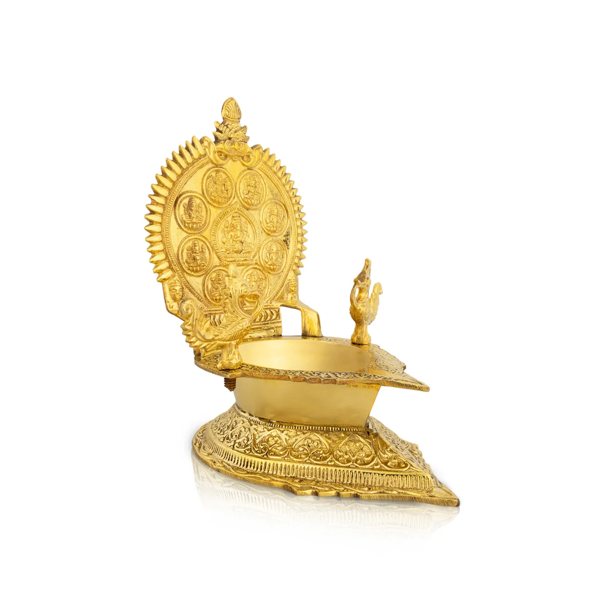 Ashtalakshmi Design Kamakshi Deepam - 7.5 x 4.5 Inches | Gold Polish Kamatchi Vilakku/ Brass Lamp for Pooja - Image 3
