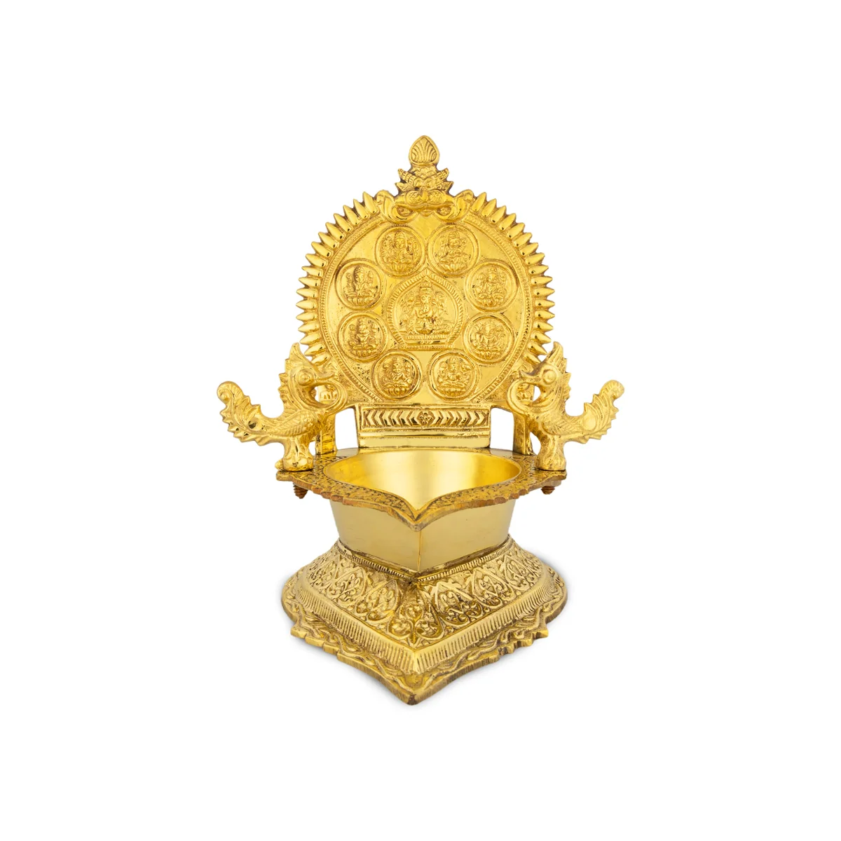 Ashtalakshmi Design Kamakshi Deepam - 7.5 x 4.5 Inches | Gold Polish Kamatchi Vilakku/ Brass Lamp for Pooja - Image 4