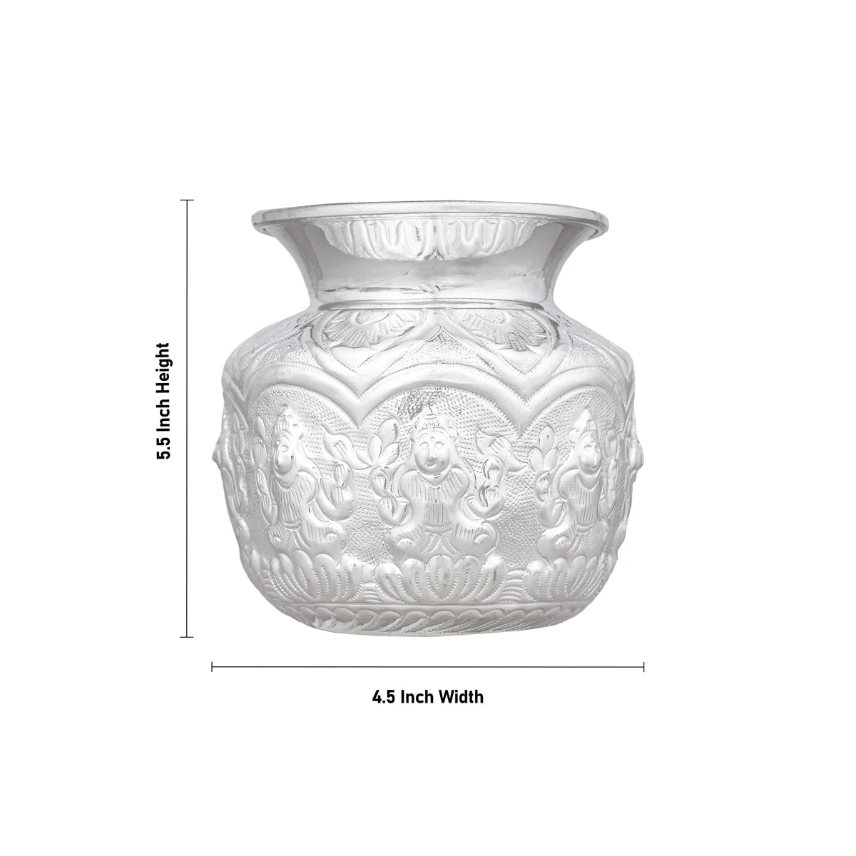 Ashtalakshmi Design Lota - 5.5 x 4.5 Inches | White Metal Chombu/ Kalash/ Pooja Pot for Home - Image 3