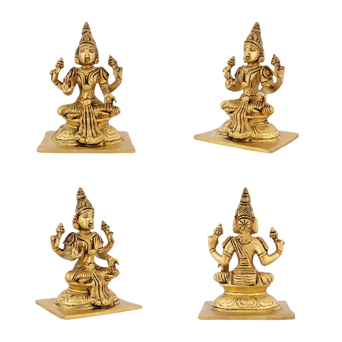 Ashtalakshmi Idol With Base Set - 5 x 4.5 Inches | Sitting Ashtalaxmi Murti/ Antique Brass Idol for Pooja - Image 2