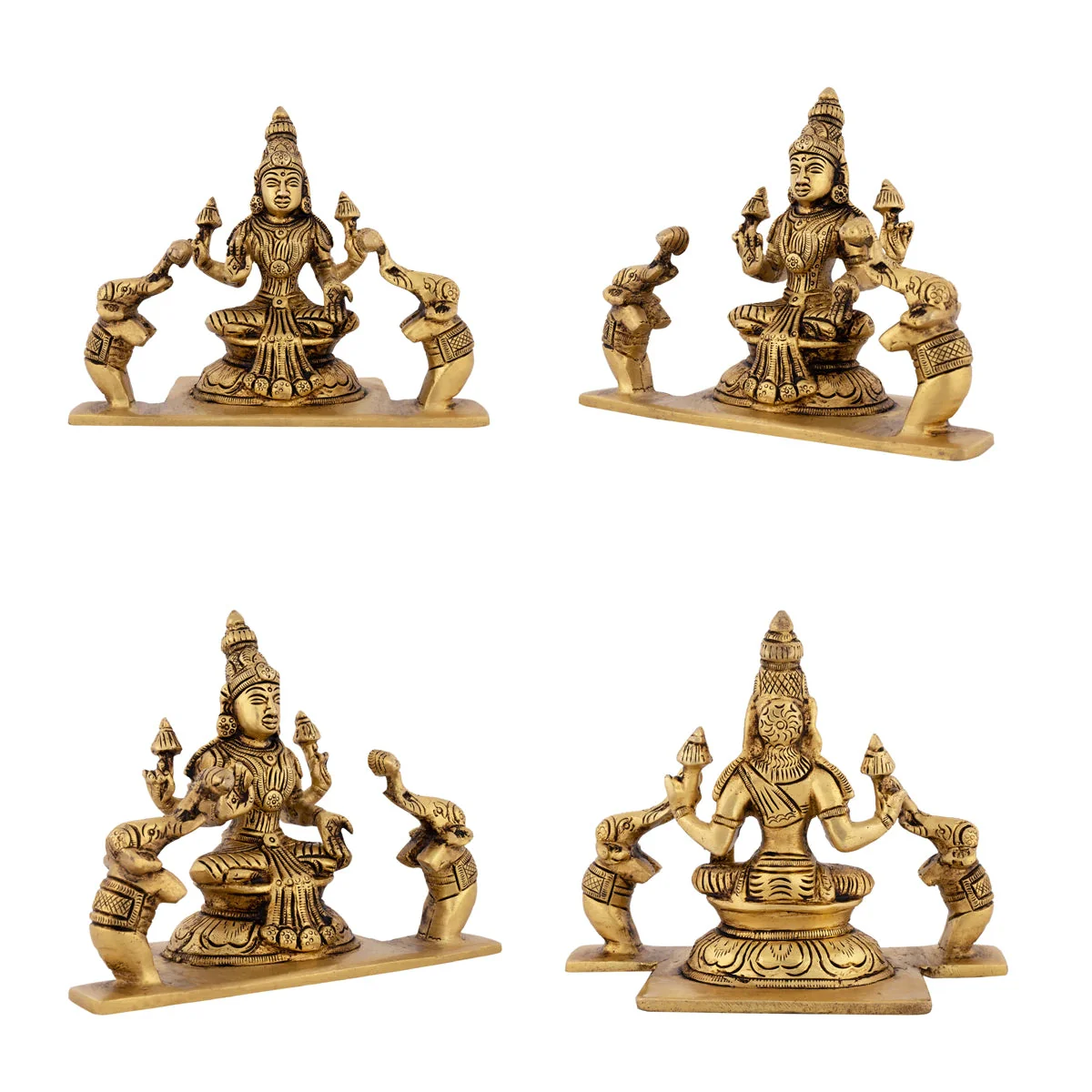 Ashtalakshmi Idol With Base Set - 5 x 4.5 Inches | Sitting Ashtalaxmi Murti/ Antique Brass Idol for Pooja - Image 3