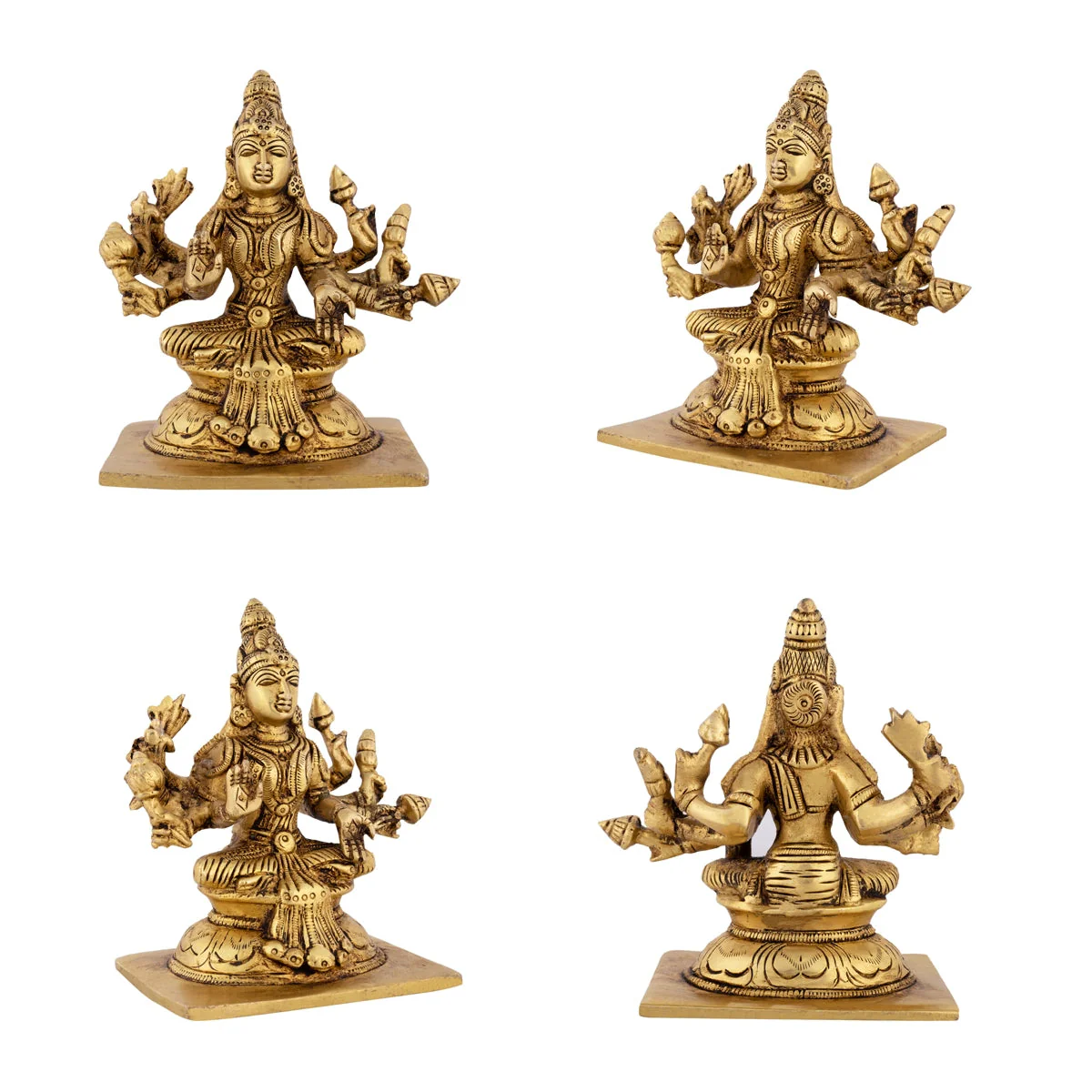 Ashtalakshmi Idol With Base Set - 5 x 4.5 Inches | Sitting Ashtalaxmi Murti/ Antique Brass Idol for Pooja - Image 4