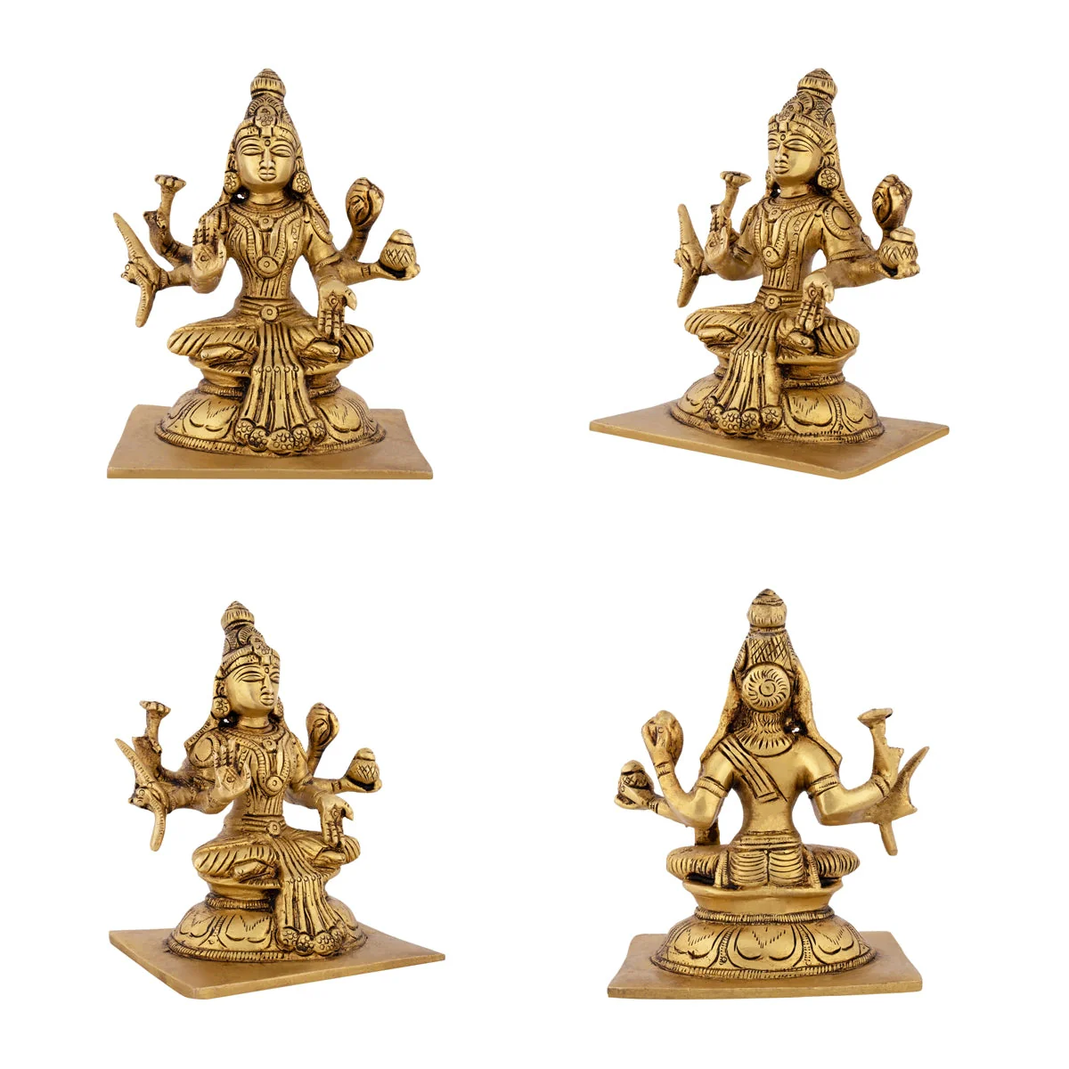 Ashtalakshmi Idol With Base Set - 5 x 4.5 Inches | Sitting Ashtalaxmi Murti/ Antique Brass Idol for Pooja - Image 5