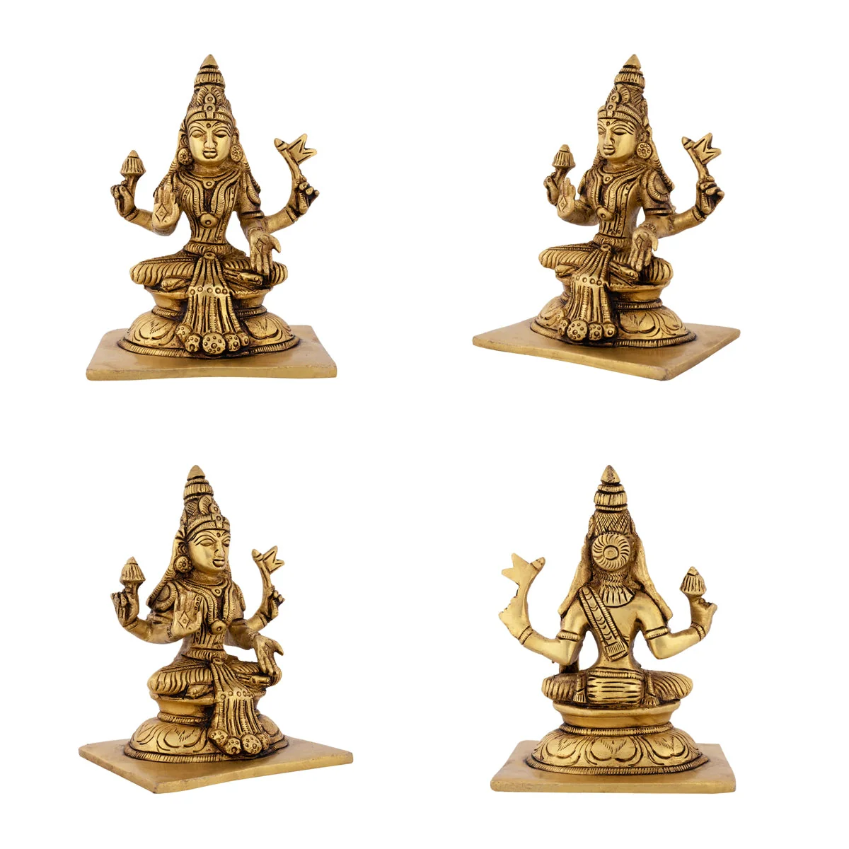Ashtalakshmi Idol With Base Set - 5 x 4.5 Inches | Sitting Ashtalaxmi Murti/ Antique Brass Idol for Pooja - Image 6