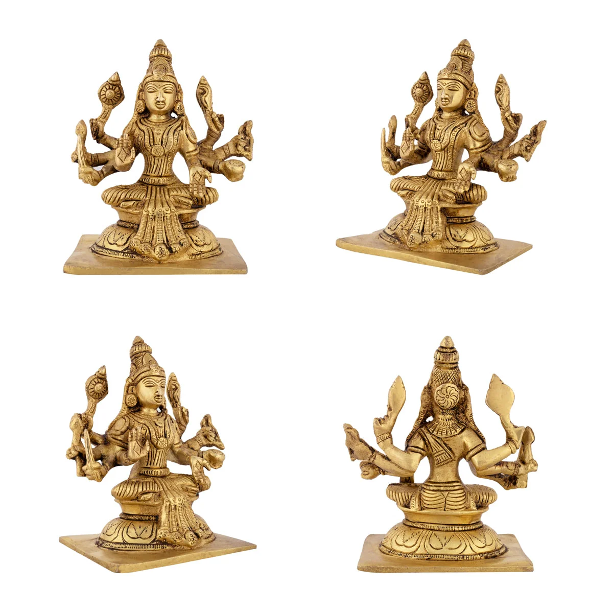 Ashtalakshmi Idol With Base Set - 5 x 4.5 Inches | Sitting Ashtalaxmi Murti/ Antique Brass Idol for Pooja - Image 7