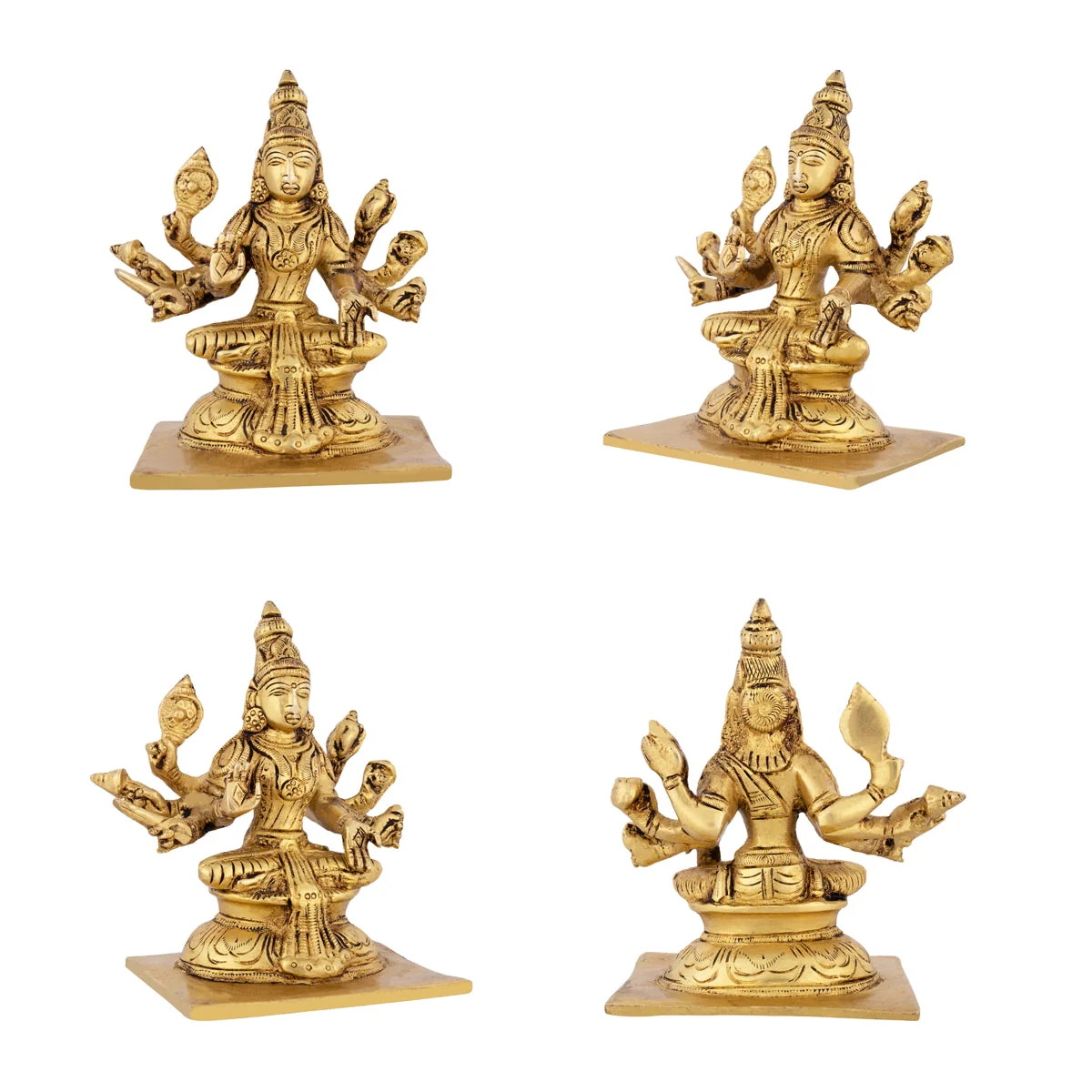 Ashtalakshmi Idol With Base Set - 5 x 4.5 Inches | Sitting Ashtalaxmi Murti/ Antique Brass Idol for Pooja - Image 8