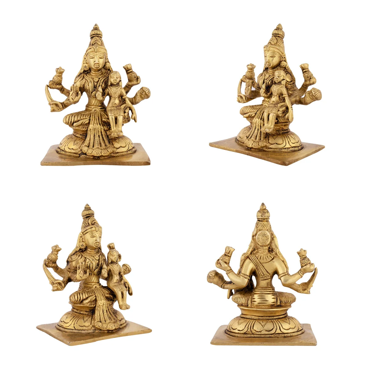 Ashtalakshmi Idol With Base Set - 5 x 4.5 Inches | Sitting Ashtalaxmi Murti/ Antique Brass Idol for Pooja - Image 9