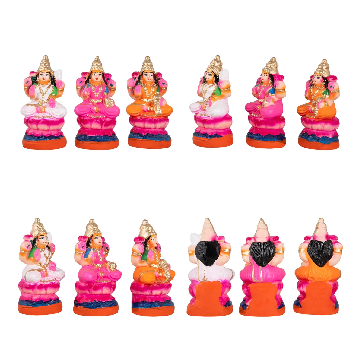 Ashtalakshmi Clay Golu Bommai Set - 6 x 3 Inches | Giri Golu Doll/ Navaratri Golu Bomma/Gombe/Bommai - Image 2