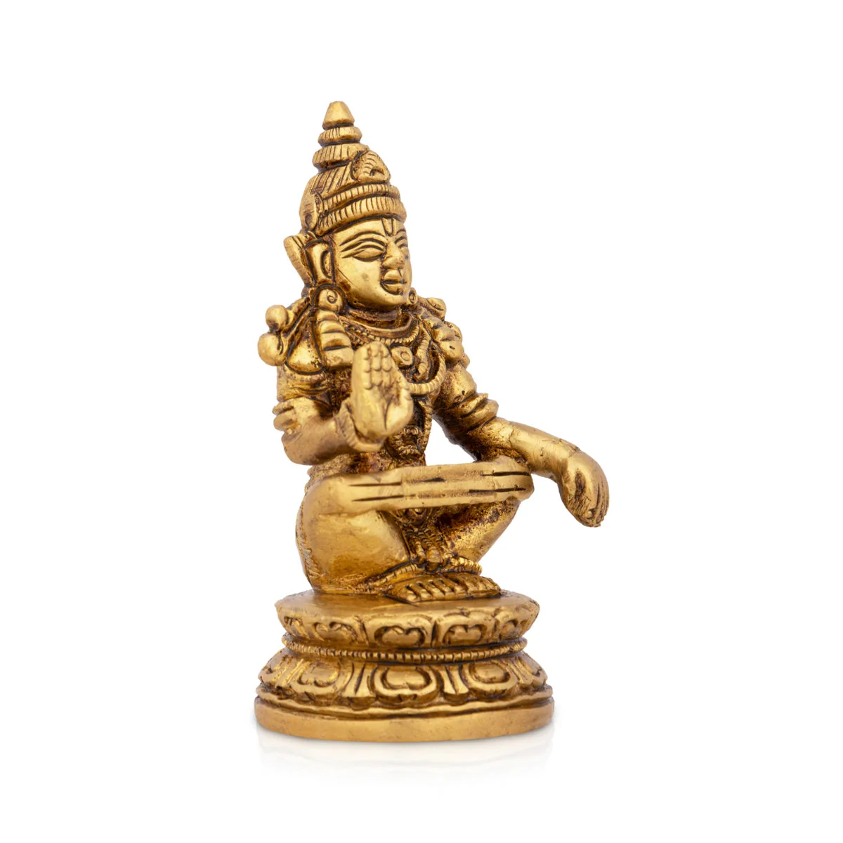 Ayyappa Idol Sitting On Base - 3.25 x 1.5 Inches | Antique Brass Idol/ Ayyappan Statue for Pooja