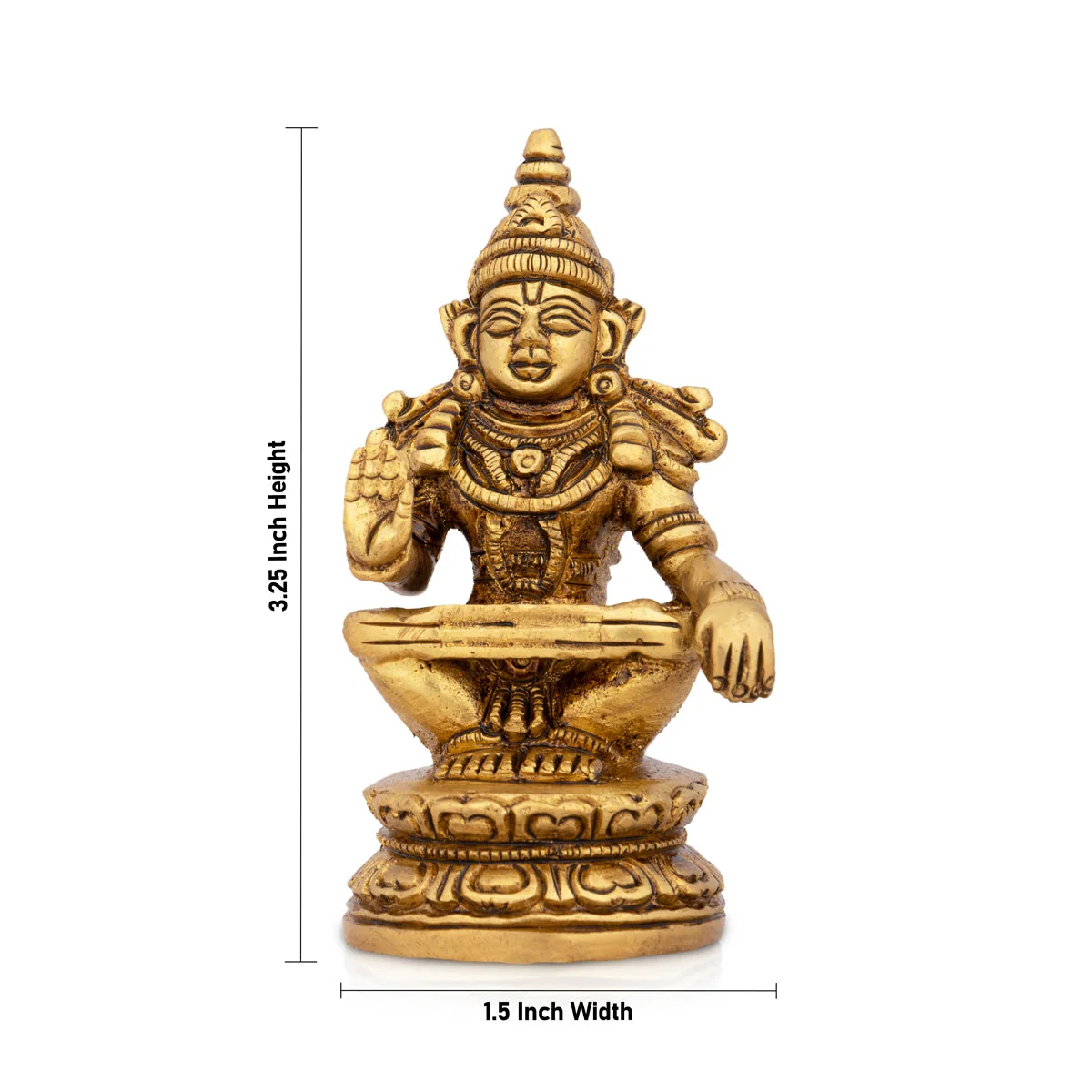 Ayyappa Idol Sitting On Base - 3.25 x 1.5 Inches | Antique Brass Idol/ Ayyappan Statue for Pooja - Image 3
