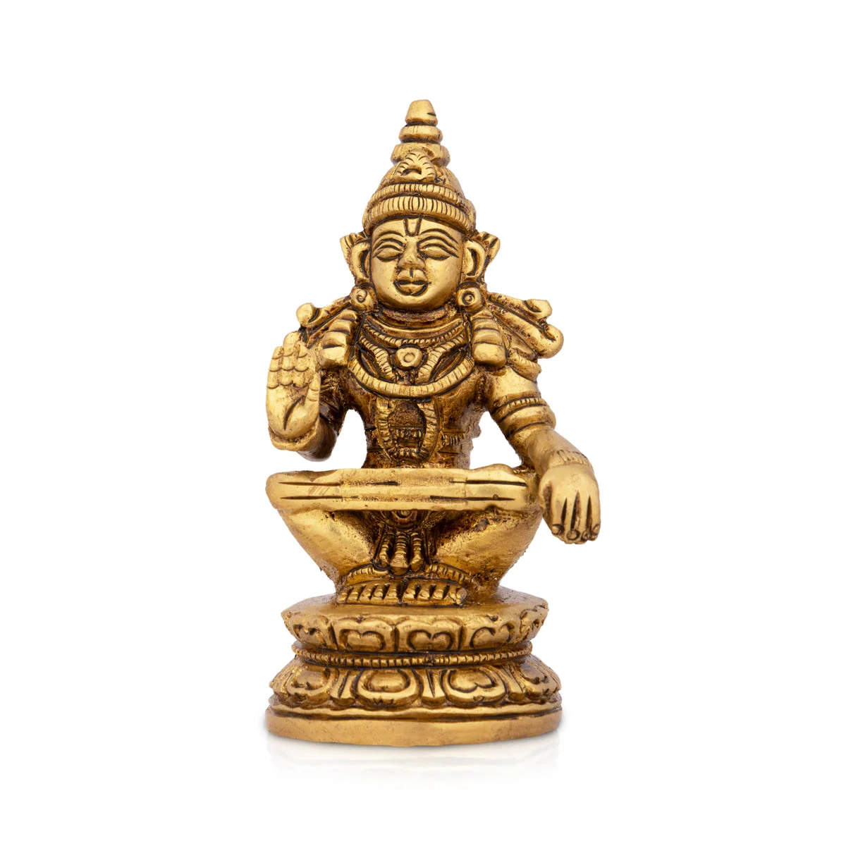 Ayyappa Idol Sitting On Base - 3.25 x 1.5 Inches | Antique Brass Idol/ Ayyappan Statue for Pooja - Image 4