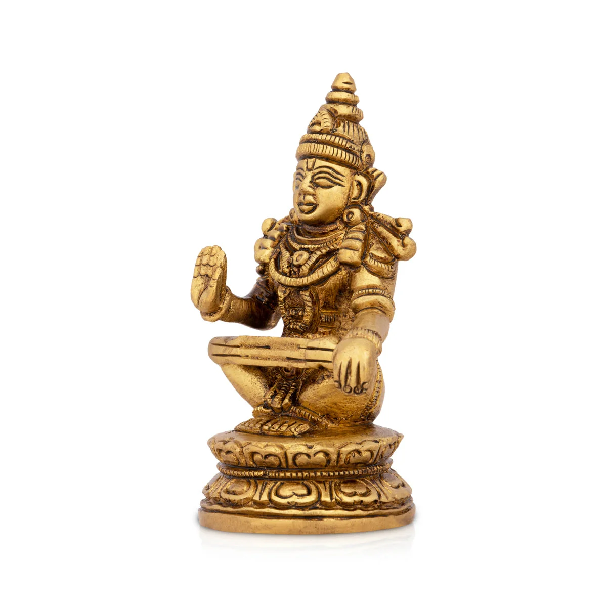 Ayyappa Idol Sitting On Base - 3.25 x 1.5 Inches | Antique Brass Idol/ Ayyappan Statue for Pooja - Image 5